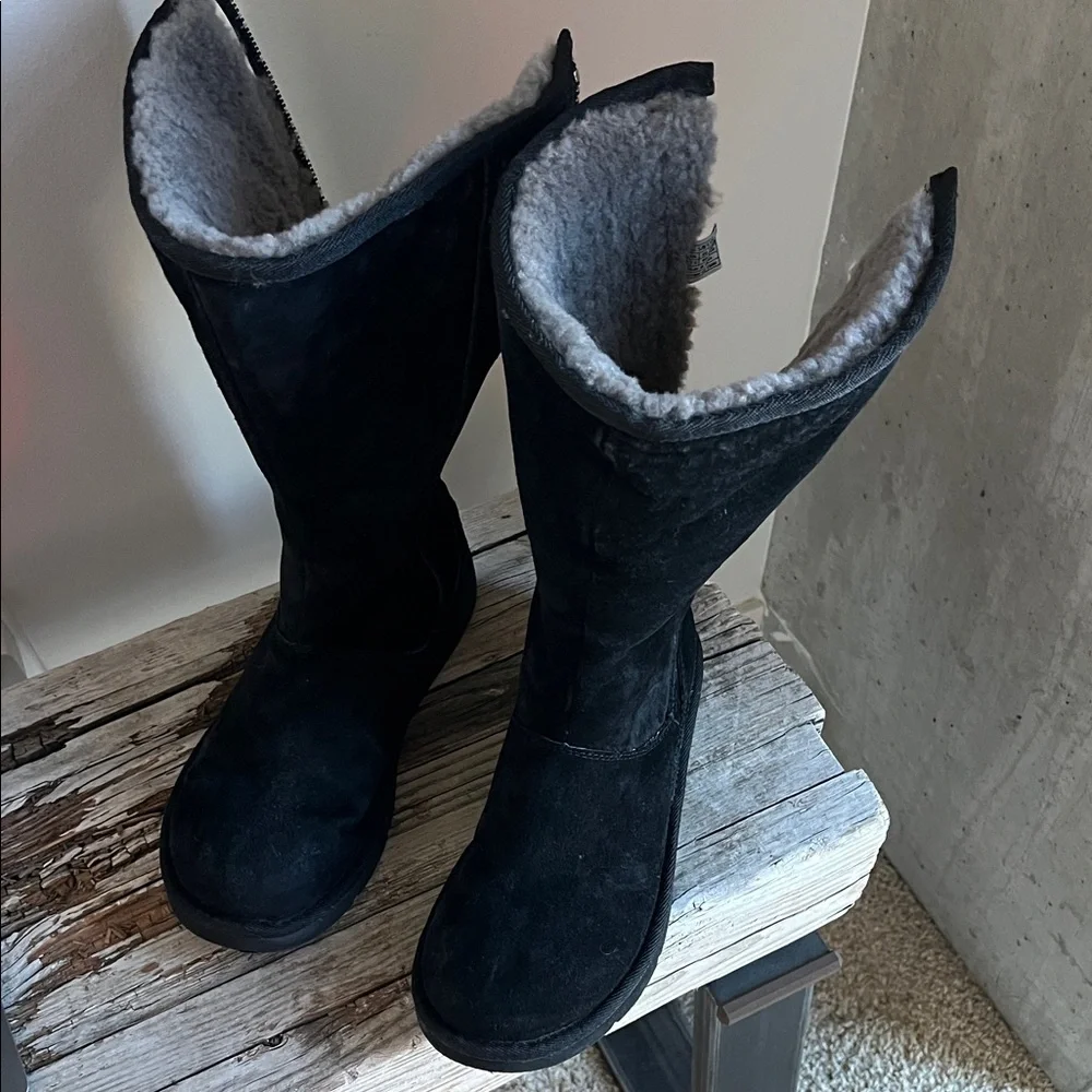 UGG Knightsbridge Leather Tall Boot Back Zip Women US 9 EU 40 Black 5119 - Picture 13 of 15